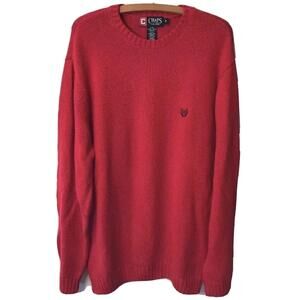 Chaps‎ Crewneck Sweater Red Pullover 100% Cotton Medium Unisex Tight Knit